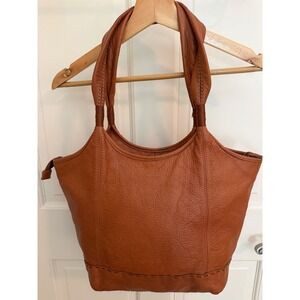 The Sak Cognac Brown Pebbled Leather Hobo Bag Tote Whipstitch Detail Large
